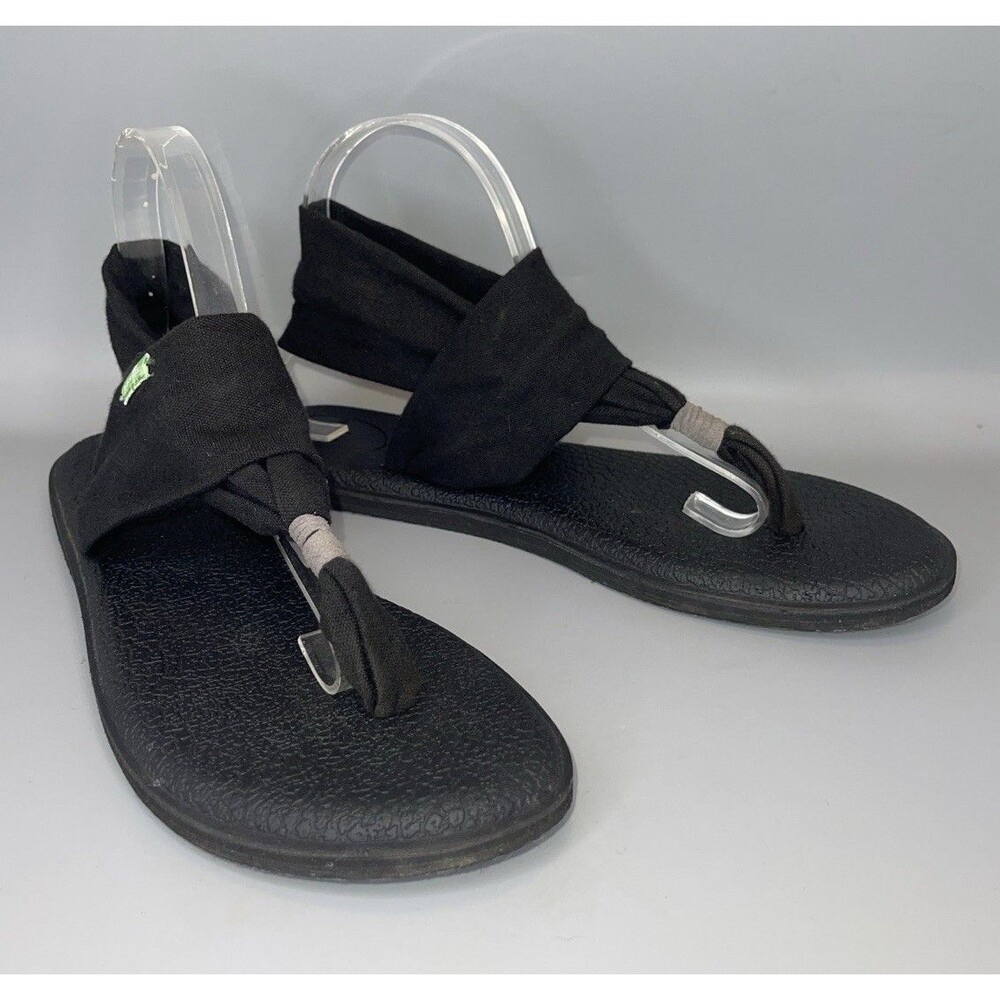 Sanuk Yoga Sling 2 Sandals Womens 10 Black Thong Comfort Beach Vacation Casual